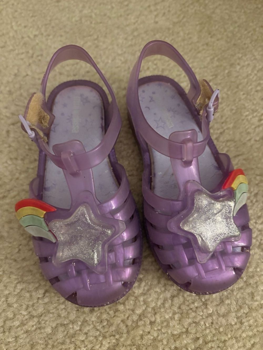 Mini Melissa Purple Jelly Sandals with Glitter Star and Rainbow Accent
